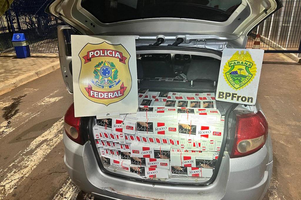 PM apreende 1,3 mil pacotes de cigarros em Santa Terezinha de Itaipu e Toledo
