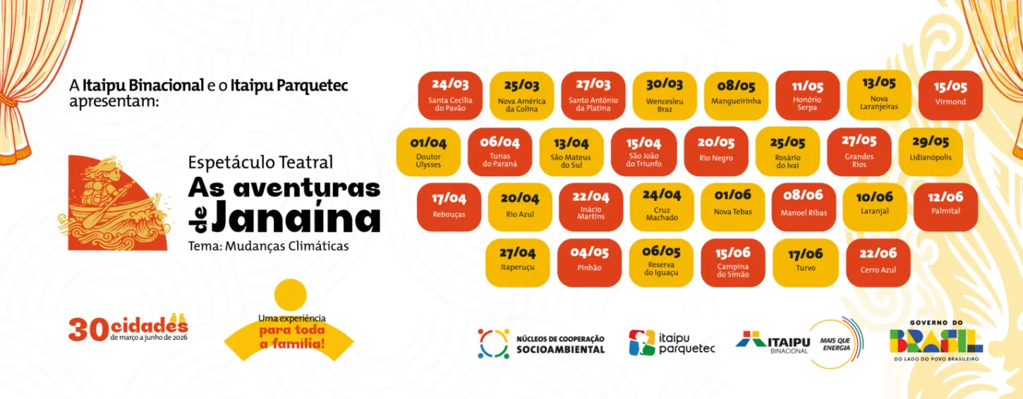 Itaipu Binacional e Itaipu Parquetec promovem 30 espetáculos teatrais gratuitos sobre mudanças climáticas