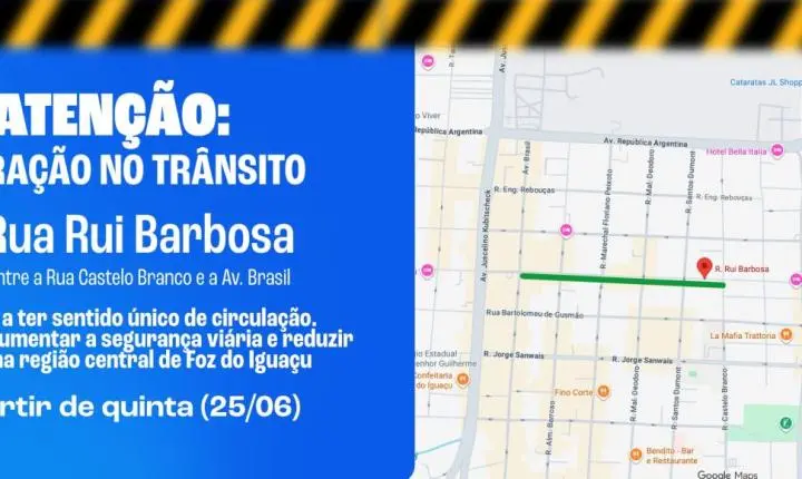Rua Rui Barbosa passa a ter sentido único de circulação